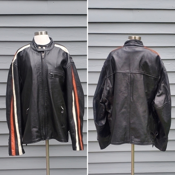 Vintage 90s y2k Black Orange White Arm Stripes Racer Racing Moto Grunge Jacket - Picture 1 of 6